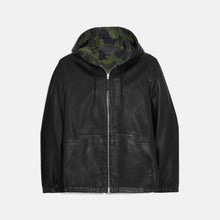 Load image into Gallery viewer, Mens Black Hooded Real Sheepskin Leather Bomber Jacket

