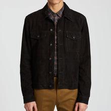 Load image into Gallery viewer, Mens Black Suede Leather Trucker Styled Jacket
