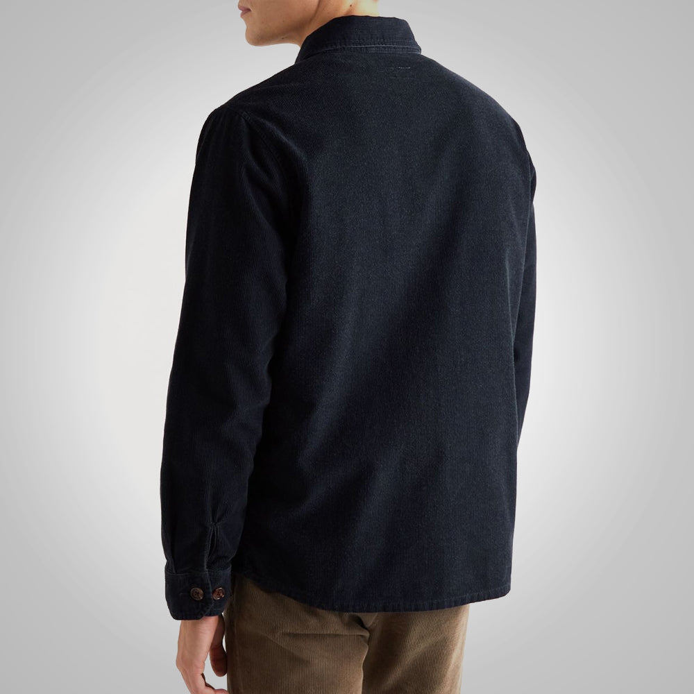 Mens Blue Cotton Blend Corduroy Jacket