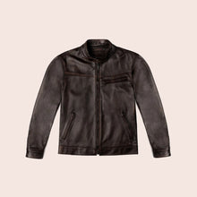 Load image into Gallery viewer, Mens Brown Cafe Racer Goatskin Leather Motorbike Jacket
