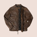 Mens Brown Cafe Racer Lambskin Leather Motorcycle Jacket