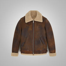 Load image into Gallery viewer, Mens Brown Distressed Leather Shearling Jacket
