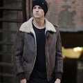 Mens Brown RAF Aviator Flight Shearling Sheepskin Leather Jacket