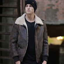 Load image into Gallery viewer, Mens Brown RAF Aviator Flight Shearling Sheepskin Leather Jacket
