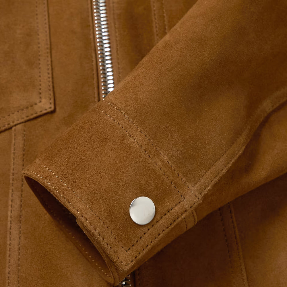 Mens Brown Suede Leather Trucker Jacket