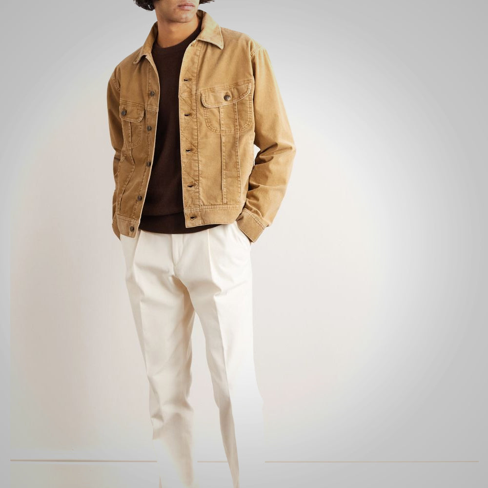 Mens Brown Trucker Style Corduroy Jacket