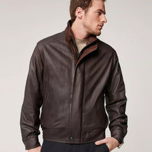 Load image into Gallery viewer, Mens Classic Brown Aviator Sheepskin Leather Bomber Jacket
