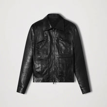 Load image into Gallery viewer, Mens Genuine Black Sheepskin Trucker Leather Jacket
