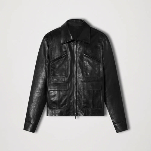 Mens Genuine Black Sheepskin Trucker Leather Jacket