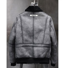 Load image into Gallery viewer, Mens Grey B3 RAF Flight Shearling Leather Jacket Coat
