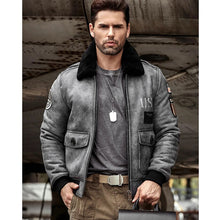 Load image into Gallery viewer, Mens Grey B3 RAF Flight Shearling Leather Jacket Coat
