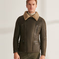 Mens Green  RAF Shearling Airforce Sheepskin Aviator Leather Jacket