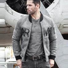 Load image into Gallery viewer, Mens Grey Sheepskin Army Shearling Bomber Jacket
