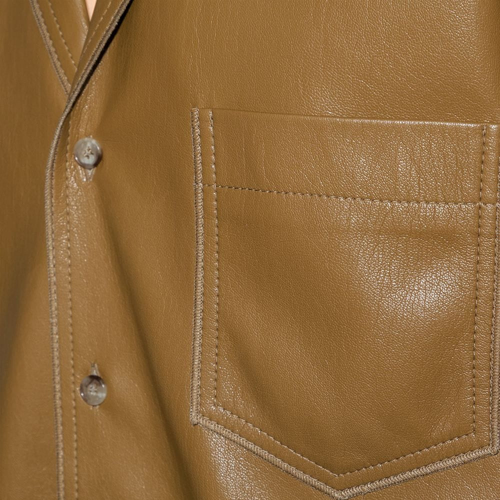 Mens Half Sleeves Khaki Leather Shirt