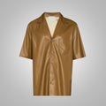 Mens Half Sleeves Khaki Leather Shirt