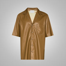Load image into Gallery viewer, Mens Half Sleeves Khaki Leather Shirt
