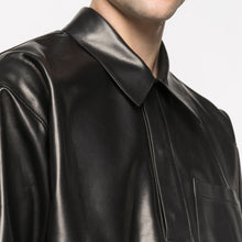 Load image into Gallery viewer, Mens Half Sleeves Soft Sheepskin Black Leather Shirt

