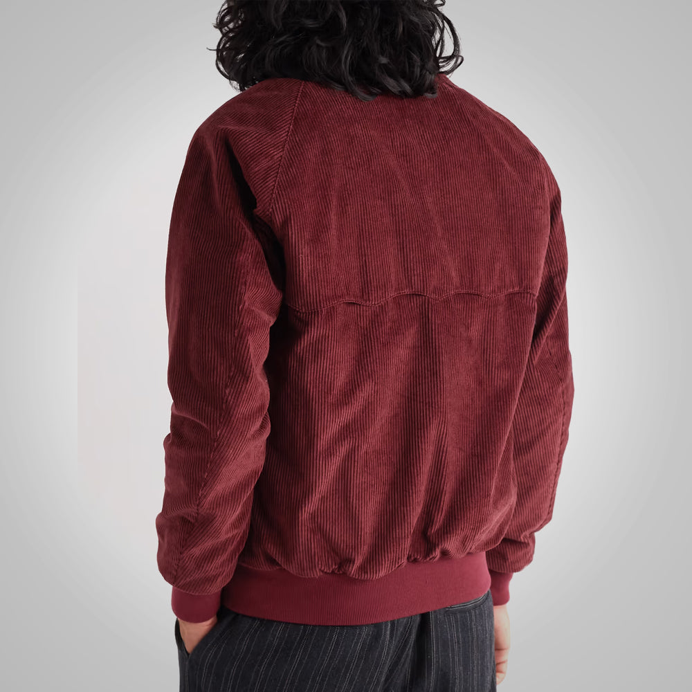 Mens Maroon Bomber Corduroy Jacket