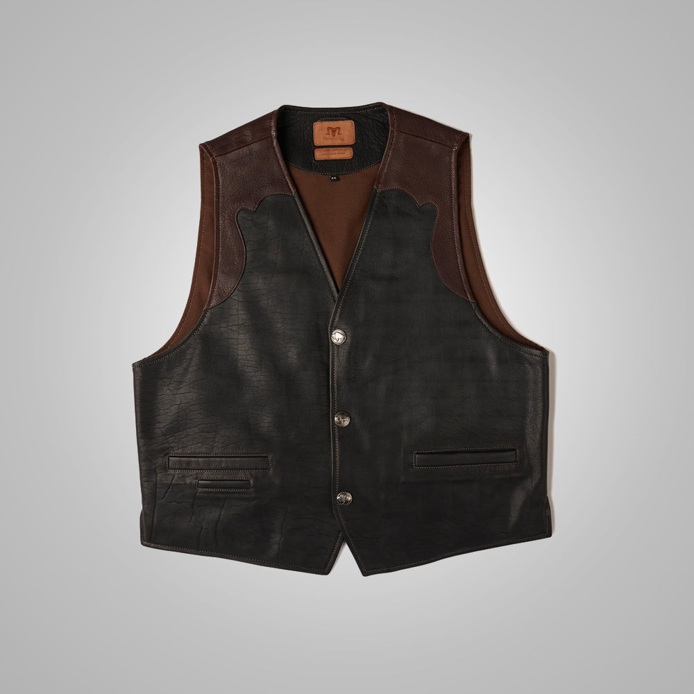 Mens Multi Color Brown Buffalo Leather Vest