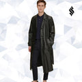 Mens Retro Leather Vintage Long Trench Coat - Shearling leather