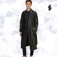 Load image into Gallery viewer, Mens Retro Leather Vintage Long Trench Coat - Shearling leather
