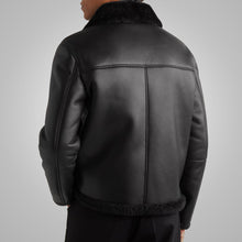 Load image into Gallery viewer, Mens Shearling Lined Leather Black Trucker Jacket
