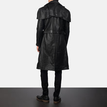 Load image into Gallery viewer, Mens Shinny Black Belted Lambskin Leather Duster Coat
