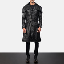 Load image into Gallery viewer, Mens Shinny Black Belted Lambskin Leather Duster Coat
