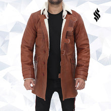 Load image into Gallery viewer, Mens Tan Bane Shearling Leather Trench Coat - Shearling leather
