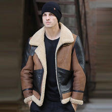 Load image into Gallery viewer, Mens Two Tone B3 RAF Flying Aviator Sheepskin Leather Jacket
