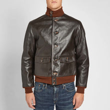 Load image into Gallery viewer, Mens Vintage Brown A-1 Flight Leather Bomber Jacket
