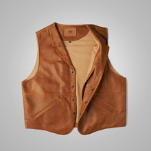 Load image into Gallery viewer, Mens Vintage Brown Sheepskin Leather Cowboy Vest 
