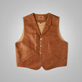 Mens Vintage Brown Sheepskin Leather Cowboy Vest 