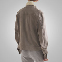 Load image into Gallery viewer, Mens White Fur Collar Grey Suede Leather Trucker Jacket
