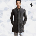 Midlander Quilted Black Leather Trench Coat - Shearling leather