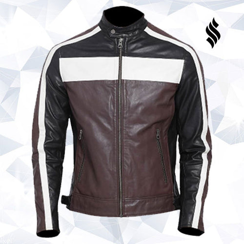 Multi Color Goat Leather Fashion Biker Jacket for Men - Shearling leather