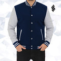 Navy Blue and Gray Varsity Jacket Mens - Shearling leather
