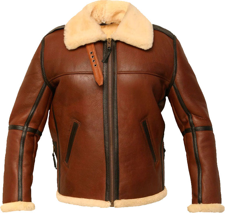 New Men’s Distresses Flight Leather Jacket With Fur - Shearling leather