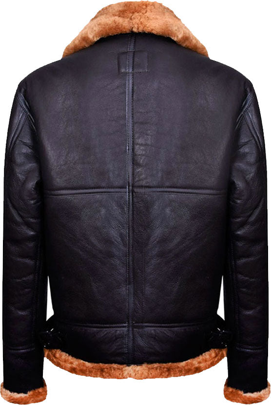 New Mens Aviator Bomber Leather Jacket With Fur - Shearling leather