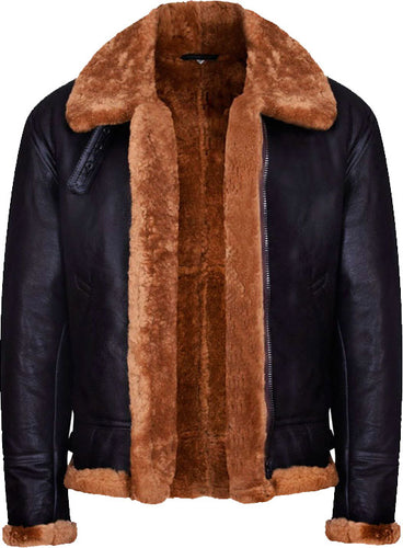 New Mens Aviator Bomber Leather Jacket With Fur - Shearling leather