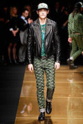 Golden Silver Studded Mens Black Cowhide Leather Jacket - Shearling leather