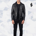 Noah Black Leather Biker Jacket - Shearling leather