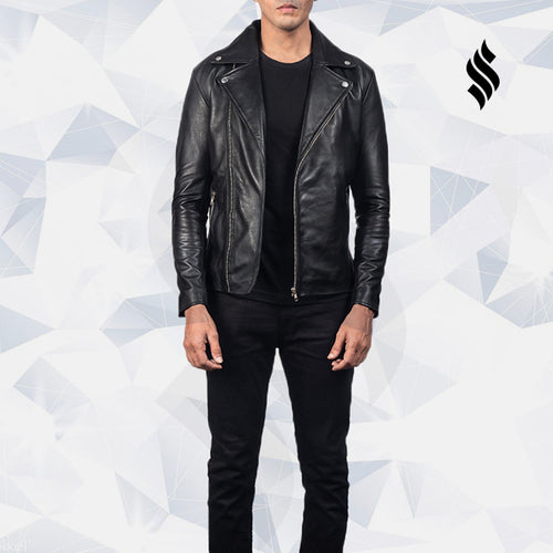 Noah Black Leather Biker Jacket - Shearling leather