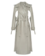 Load image into Gallery viewer, Off White Double Breasted Duster Leather Trench Coat
