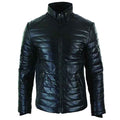 Genuine Quilted Mens Real Leather Puffer Zipped Jacket Black Casual - Shearling leather