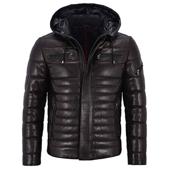 Men’s Real Leather Jacket Puffer Hooded Quilted Design 2021 - Shearling leather