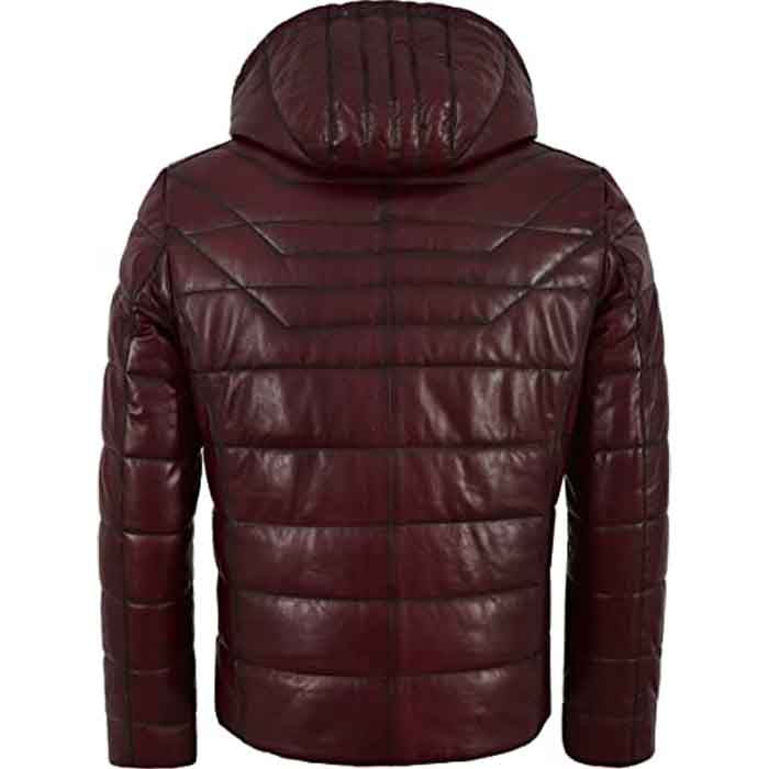 Men’s Puffer Hooded Quilted Lambskin Leather Jacket - Shearling leather