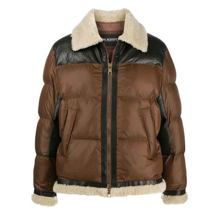 Front Full Zipped Puffer Leather Jacket For Men’s - Shearling leather