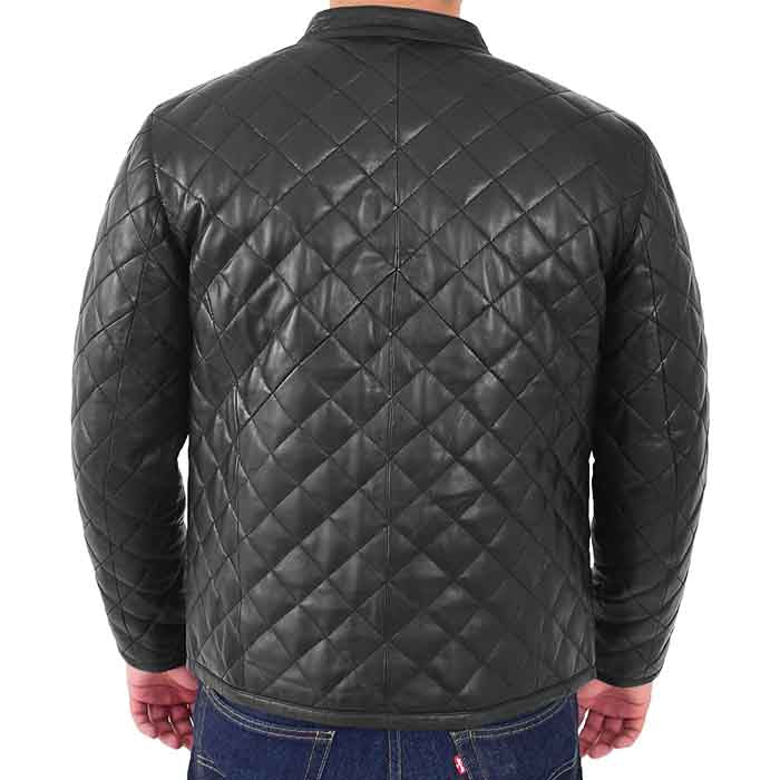 Men’s Leather Puffer Jacket Black Padded Zip Fasten Stand-up Collar - Shearling leather