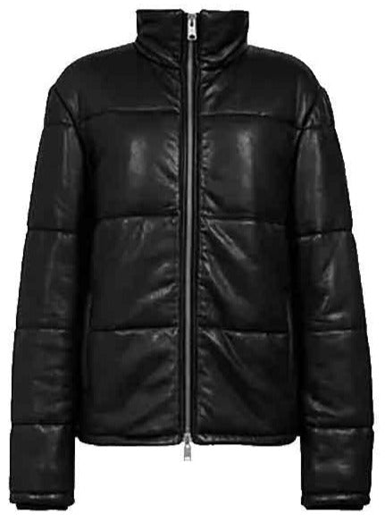 Men’s Leather Puffer Jacket Black - Shearling leather